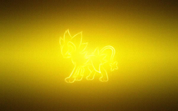 Glowing yellow Luxray (Pokémon) silhouette on a textured gold backdrop — 2K Quad HD PC desktop wallpaper/background inspired by the Pokémon video game.