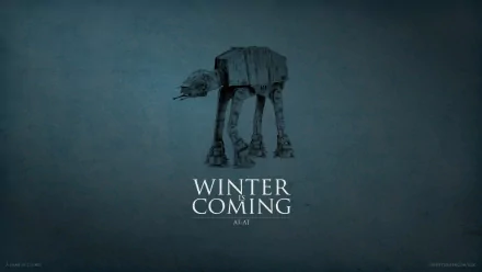 HD desktop wallpaper featuring a Star Wars AT-AT Walker with the phrase WINTER COMING set against a blue background.