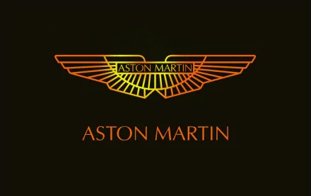 HD PC desktop wallpaper featuring the Aston Martin logo in a sleek orange and yellow gradient on a black background.