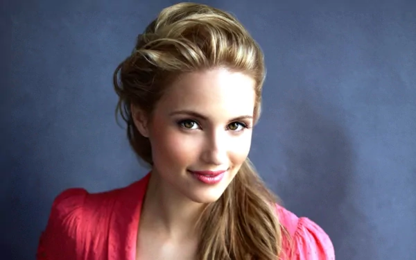 HD PC desktop wallpaper featuring celebrity Dianna Agron with soft lighting and a muted blue background.