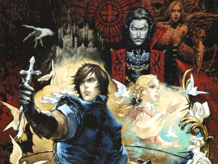 HD PC desktop wallpaper featuring characters and gothic elements from the video game Castlevania: The Dracula X Chronicles.