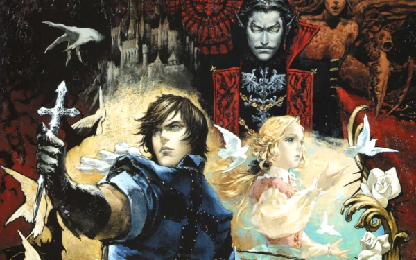 HD PC desktop wallpaper featuring characters and gothic elements from the video game Castlevania: The Dracula X Chronicles.