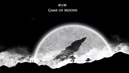 HD EVE Online desktop wallpaper featuring a silhouette of a spaceship against a large moon with the title Game of Moons.