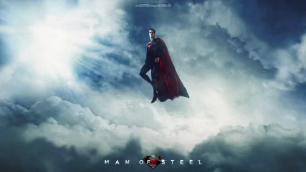 A stunning HD wallpaper featuring Superman, portrayed by Henry Cavill, soaring through a dramatic sky in Man of Steel. The scene captures the essence of hope and heroism.
