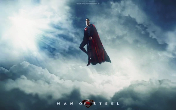 A stunning HD wallpaper featuring Superman, portrayed by Henry Cavill, soaring through a dramatic sky in Man of Steel. The scene captures the essence of hope and heroism.