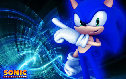 HD wallpaper featuring Sonic the Hedgehog from the video game Sonic & All-Stars Racing Transformed, showcasing the iconic character with dynamic background elements.