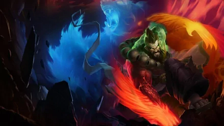 HD PC desktop wallpaper featuring Udyr from League of Legends, showcasing his fiery and icy spirit powers in dynamic and vivid detail.