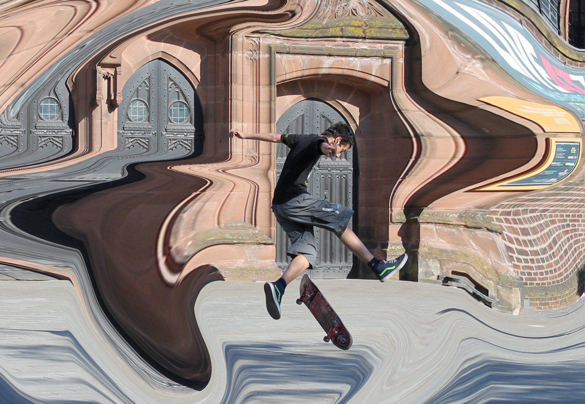 4K Ultra HD desktop wallpaper showcasing a skateboarder mid-air against a historic building backdrop, blending dynamic sports action with architectural elements.