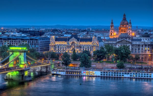Man Made Budapest Cities Hungary Night City Cityscape Bridge Evening Chain Bridge HD Wallpaper | Background Image