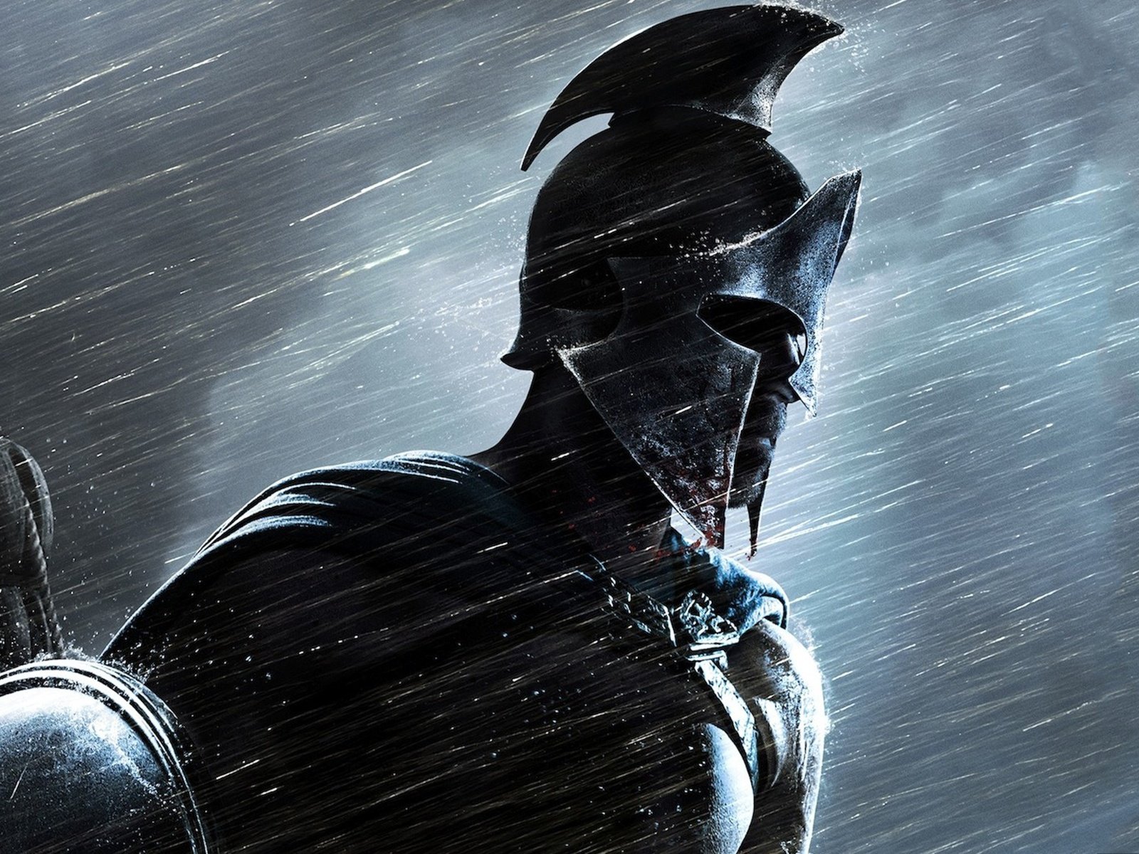 Spartan Warrior in the Rain: HD Wallpaper from 300: Rise of an Empire