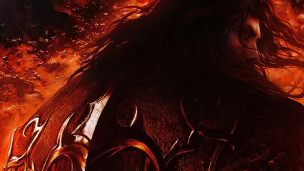 HD PC desktop wallpaper from the video game Castlevania: Lords of Shadow 2, featuring a dark, fiery character with intense red and black tones.