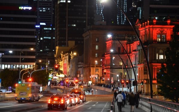 Man Made Brisbane Cities Australia Night City Building Light Car People Road Bus HD Wallpaper | Background Image