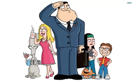 HD desktop wallpaper featuring characters from the animated series American Dad!, posing against a plain background.