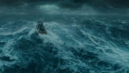 HD Deadliest Catch themed desktop wallpaper featuring a fishing boat in tumultuous ocean waves.