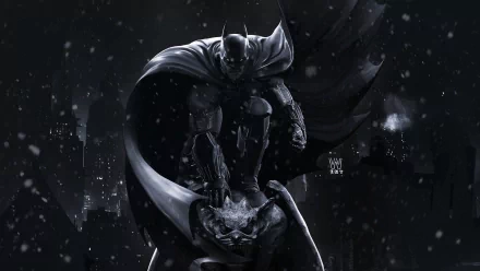 HD desktop wallpaper featuring Batman from Batman: Arkham Origins, set against a snowy, dark background.