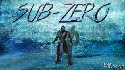 HD PC desktop wallpaper featuring Sub-Zero from the Mortal Kombat video game series, set against an icy blue textured background with bold character name text.
