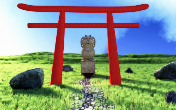 Artistic 3D Art Cat Statue Grass Earth HD Wallpaper | Background Image
