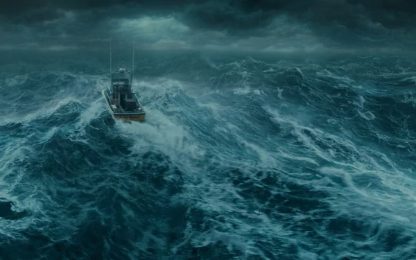 HD Deadliest Catch themed desktop wallpaper featuring a fishing boat in tumultuous ocean waves.