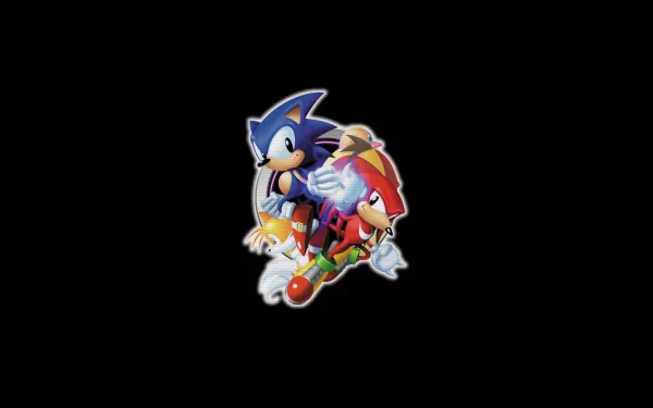HD wallpaper featuring Sonic the Hedgehog, Knuckles the Echidna, and Tails against a dark background.