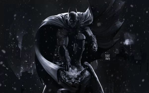 HD desktop wallpaper featuring Batman from Batman: Arkham Origins, set against a snowy, dark background.