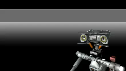 HD wallpaper featuring Johnny 5 from Short Circuit against a sleek grey background.