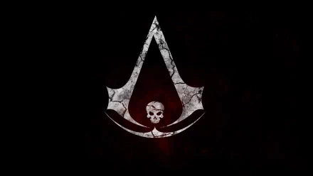 HD desktop wallpaper featuring the logo of Assassin's Creed IV: Black Flag with a stylized skull and crossbones set against a dark, textured background.