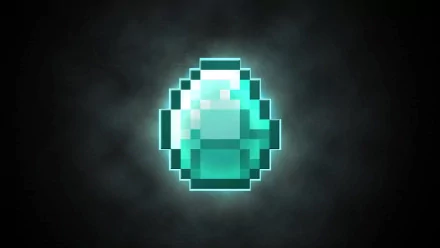 HD desktop wallpaper featuring a glowing, pixelated diamond from the video game Minecraft by Mojang, set against a moody, dark background.