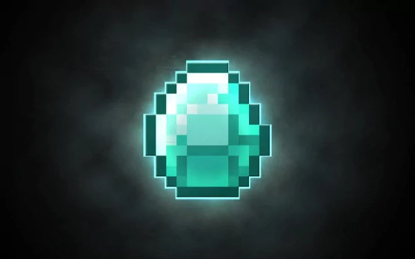 HD desktop wallpaper featuring a glowing, pixelated diamond from the video game Minecraft by Mojang, set against a moody, dark background.