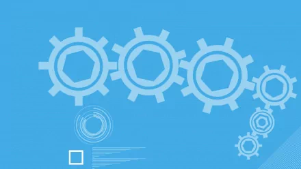 HD PC desktop wallpaper: abstract blue background with white gear/cog motifs, concentric rings and subtle data-like lines.