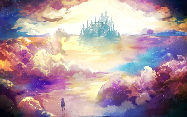 Anime Original Cielo Sol Paisaje Noria Castillo Colorful Nube Fondo de pantalla HD | Fondo de Escritorio