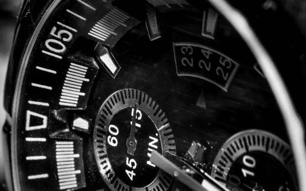 Close-up reversed macro shot of a detailed watch face captured with a Nikon, rendered in 4K Ultra HD as a striking PC desktop wallpaper and background.