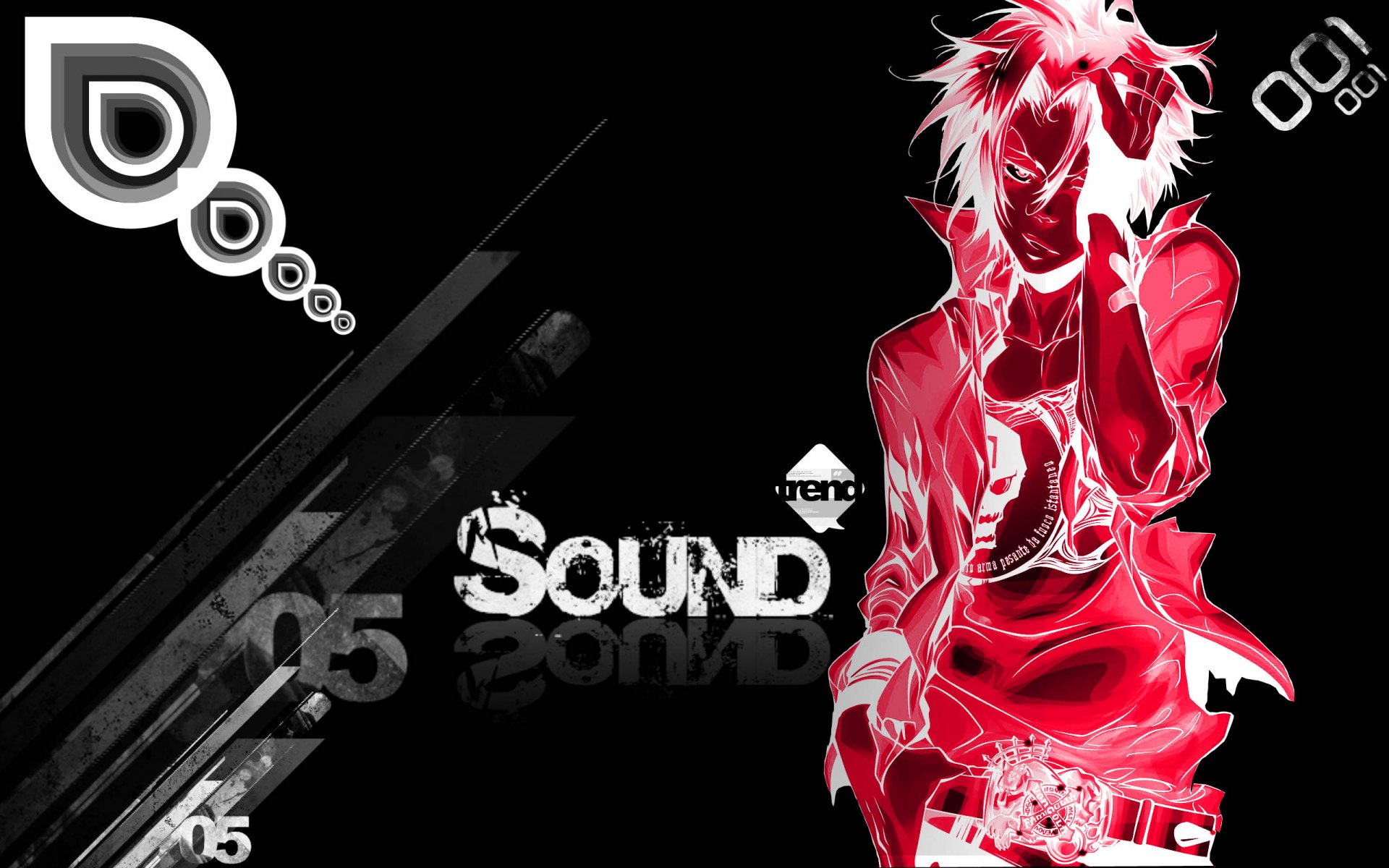 A striking HD wallpaper featuring a red anime character, infused with elements of blood and bold colors, blending themes from Hellsing and Katekyō Hitman Reborn!
