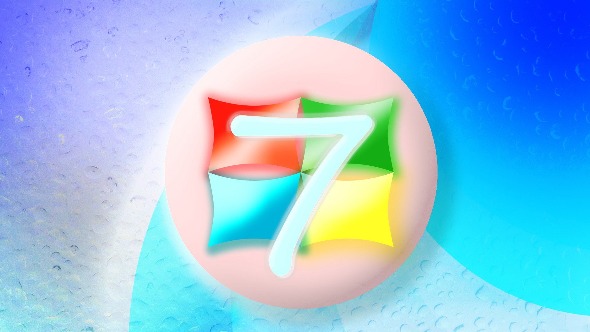 HD PC desktop wallpaper featuring a stylized Windows 7 logo with vibrant colors, set against a modern, technology-inspired blue and white background.