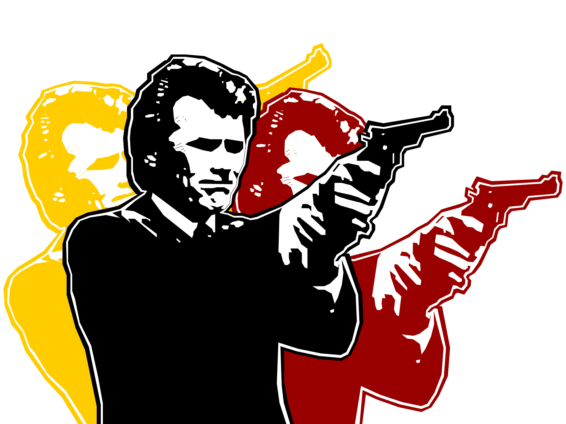 HD PC desktop wallpaper featuring a stylized, multi-colored silhouette of Dirty Harry aiming a gun, inspired by the iconic movie character.