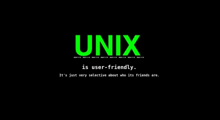 A striking HD desktop wallpaper featuring the bold text UNIX in green on a black background, highlighting its user-friendliness and connection to technology and Linux.
