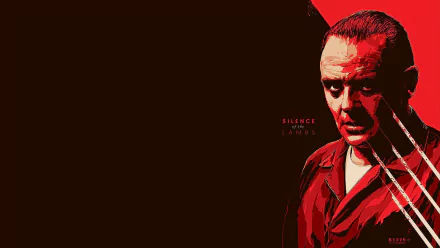HD desktop wallpaper featuring a striking, red-toned image from the movie The Silence of the Lambs, highlighting a serious character with intense expression.