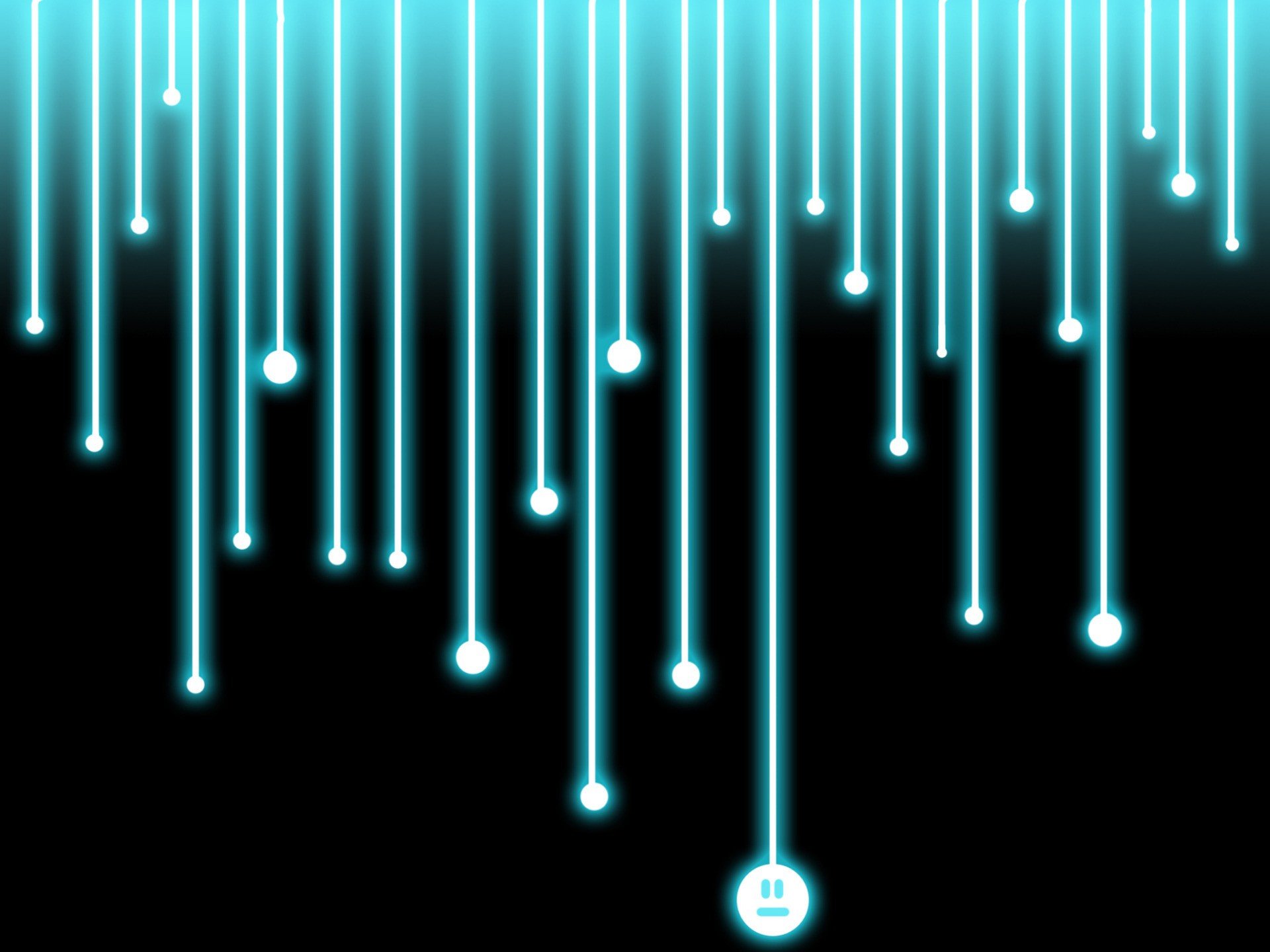 HD PC desktop wallpaper featuring abstract glowing blue lines with bright orbs descending against a black background.