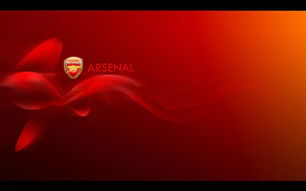 HD PC desktop wallpaper featuring a sleek red background with flowing abstract shapes and the Arsenal F.C. logo and name, showcasing sports team pride.