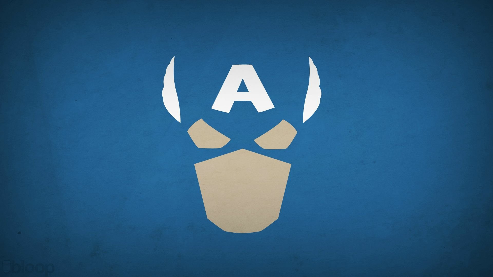 A minimalist comic-style depiction of Captain America's iconic mask, set against a vibrant blue background, suitable as a striking HD desktop wallpaper.