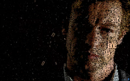 HD desktop wallpaper of Patrick Jane, played by Simon Baker, from the TV show The Mentalist, created using a mosaic of text elements.