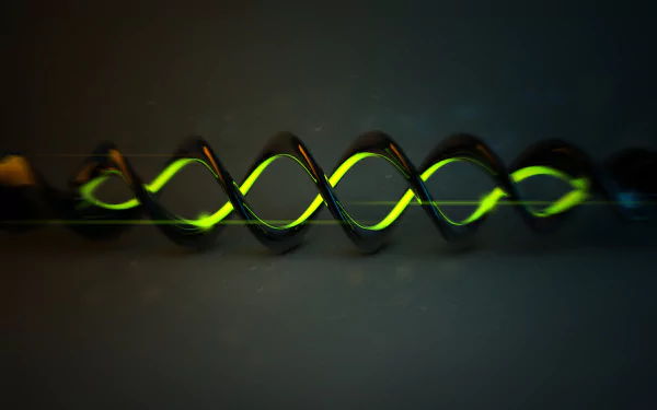 An abstract 3D design featuring a spiral of intertwined lines in black and vibrant green, showcasing a modern and dynamic aesthetic for a high-definition desktop wallpaper.