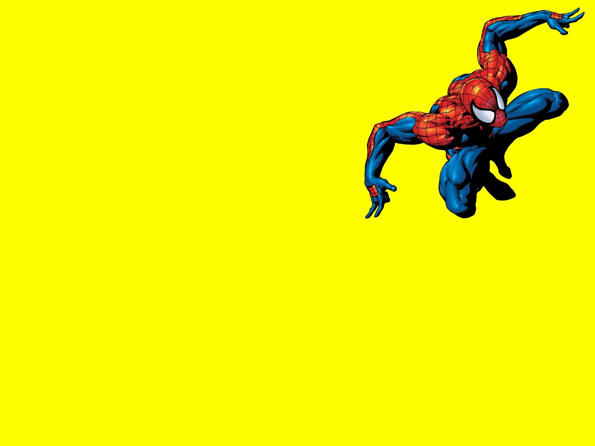 Comic-style Spider-Man crouches dynamically against a bright yellow background in this vibrant 4K Ultra HD PC desktop wallpaper.