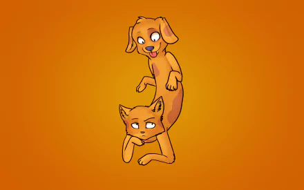 HD PC desktop wallpaper of the TV show CatDog: cartoon CatDog (dog head above cat head) centered on a solid orange background.