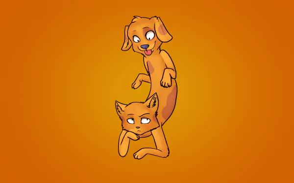 HD PC desktop wallpaper of the TV show CatDog: cartoon CatDog (dog head above cat head) centered on a solid orange background.