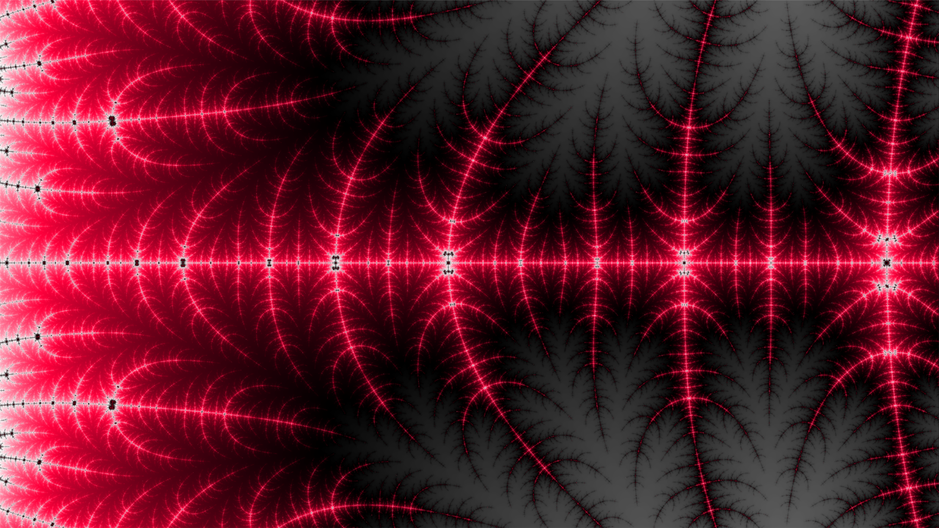 Abstract artistic fractal design in vibrant red and black tones, created as an HD PC desktop wallpaper and background with intricate, glowing patterns.