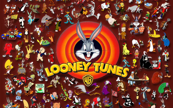 A vibrant collage featuring iconic Looney Tunes characters like Bugs Bunny, Daffy Duck, and Sylvester, set against a bold background with the classic Looney Tunes logo.