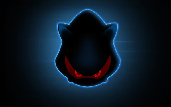 HD desktop wallpaper featuring a silhouette from Sonic the Hedgehog 4: Episode Metal with glowing red eyes and a blue outline.