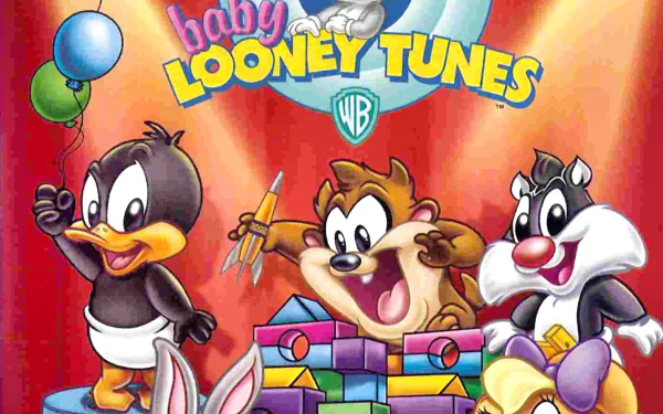 HD wallpaper featuring Sylvester, Tasmanian Devil, Daffy Duck, and other beloved characters from the Baby Looney Tunes series, set against a vibrant background.