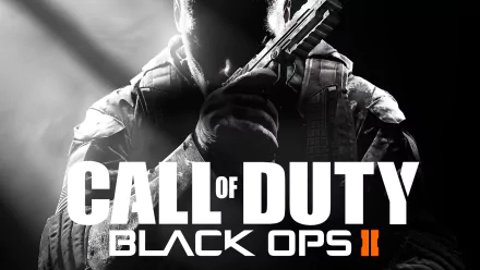 HD desktop wallpaper for the video game Call of Duty: Black Ops II, featuring a soldier holding a firearm in shadows with the game title prominently displayed.
