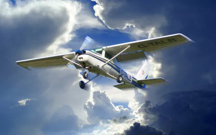 HD PC desktop wallpaper featuring a Cessna aircraft flying through dramatic, partly cloudy skies.